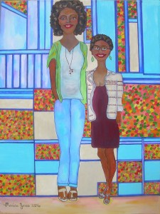 Beautiful Mother and Daughter Having Fun in Palo Alto (acrylic on canvas 30" X 40")